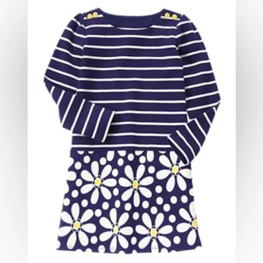 Cute as a Button a blue & white striped dress w yellow splashes of color SZ 7